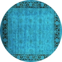 Ahgly Company Machine Pashable Indoor Round Oriental Turquoise Blue Industrial Area Cures, 6 'кръг