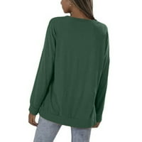 Суитчър за жени пуловер удобно свободно прилепване на леката есен зимна мода с джобни върхове с дълъг ръкав кръгла шия суичър солиден цвят пуловер зелен xl