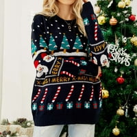Коледен пуловер Ediodpoh Женски парти за дълги ръкави пуловер забавен модел свободен дебел пуловер пуловер пуловер за жени Blue_ L