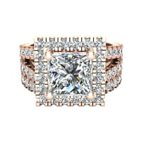 Комплект за сватбен пръстен за жени Asscher Cut Halo Rings Разцепени кранки 14k розово злато