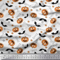 Soimoi Cotton Voile Fabric Pumpkin, Bone & Bat Halloween Print Fabric край двора