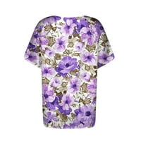 Флорални върхове за блузи за жени блузи за жени бутон надолу модни ежедневни ризи с къси ръкави блуза m