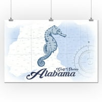 Брегове на Персийския залив, Алабама - морски кон - синя - крайбрежна икона - произведение на фенерните преса