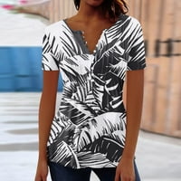 Feternal женска риза блуза бутон ретро печат с къс ръкав Небрежен основен кръг врат Редовен топ женски ризи