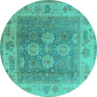 Ahgly Company Indoor Round Oriental Turquoise Blue Traditional Area Rugs, 6 'Round