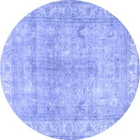 Ahgly Company Machine Pashable Indoor Round Persian Blue Traditional Area Rugs, 4 'Round