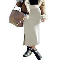 Grianlook Ladies midi пола с висока талия поли вълнен есен бохо винтидж твърд цвят карамел 4xl