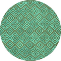 Ahgly Company Indoor Round Abstract Turquoise Blue Contemporary Area Rugs, 5 'Round