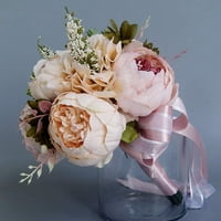 NVZI Европейски винтидж булчински сватбен букет изкуствен прашен божур цветя фалшива сочна дантелена панделка шаферка декор за парти