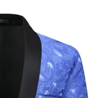 Penkiiy blazer за мъже мъже ежедневен печат бронзинг с дълги ръкави с дълъг ръкав с тънък приспособен едноредов костюм с един бутон синьо блейзър
