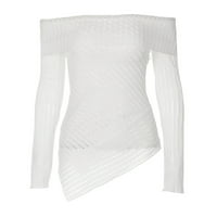Hanzidakd женски ризи есен дълъг ръкав кръгло деколте полиестер модни ризи бяло l