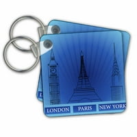 3Drose London, Paris и New York Исторически структури в сини - ключови вериги, 2. от, набор от 2