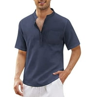 Мъжко памучно бельо редовно прилягане на къс ръкав v копче за врата надолу лятна риза плажна тениски