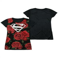 Superman DC Comics герой рози Shield символ Juniors черен гръб тениска тройник