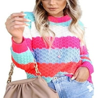 Дамски пуловер за пуловер с цветни блокирания пуловер зимен топъл джъмпер с дълъг ръкав върхове лилаво xl