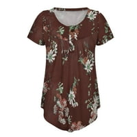 Женски тропически блузи и върхове V-образни цветя Графични ризи с къс ръкав отпечатани тийджърски върхове за жени