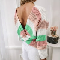 Huaai пуловери за жени жени модна пачуърк плетена плитчина твърд дълъг ръкав кардиган върхове свободни пуловер есенни пулове за жени розово m