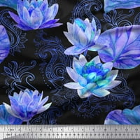 Soimoi Japan Crepe Satin Fabric Paisley, листа и лотос цветна декор от плат, отпечатан двор широк
