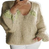 Дамски пуловер с V-образно деколте с дълъг ръкав плетен пуловер джъмперни върхове
